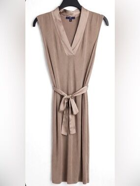 GAP Taupe Sleeveless V-Neck Knit Dress with Silk Tie Sz. M